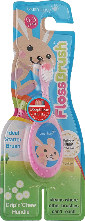 Зубная щетка "Flossbrush", 0-3 лет, розовая - Brush-Baby — фото N1