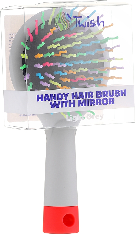 Щетка для волос с зеркальцем, серая - Twish Handy Hair Brush with Mirror Light Grey — фото N2