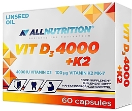 Харчова добавка "D3 + K2 і лляна олія" - Allnutrition Vit D3 4000 + K2 Linseed Oil — фото N1