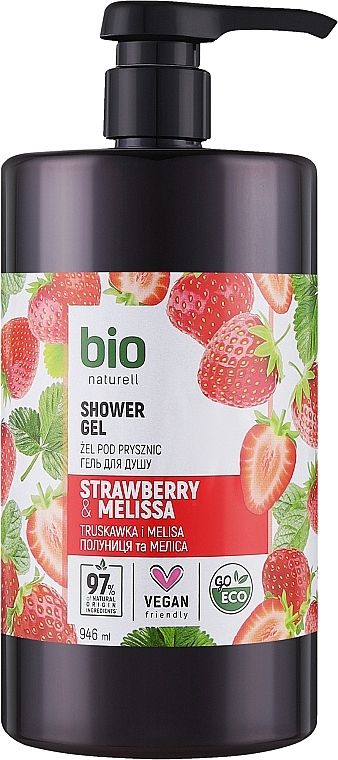 Крем-гель для душу "Полуниця і меліса" з помпою - Bio Naturell Strawberry & Melissa Сreamy Shower Gel — фото N1