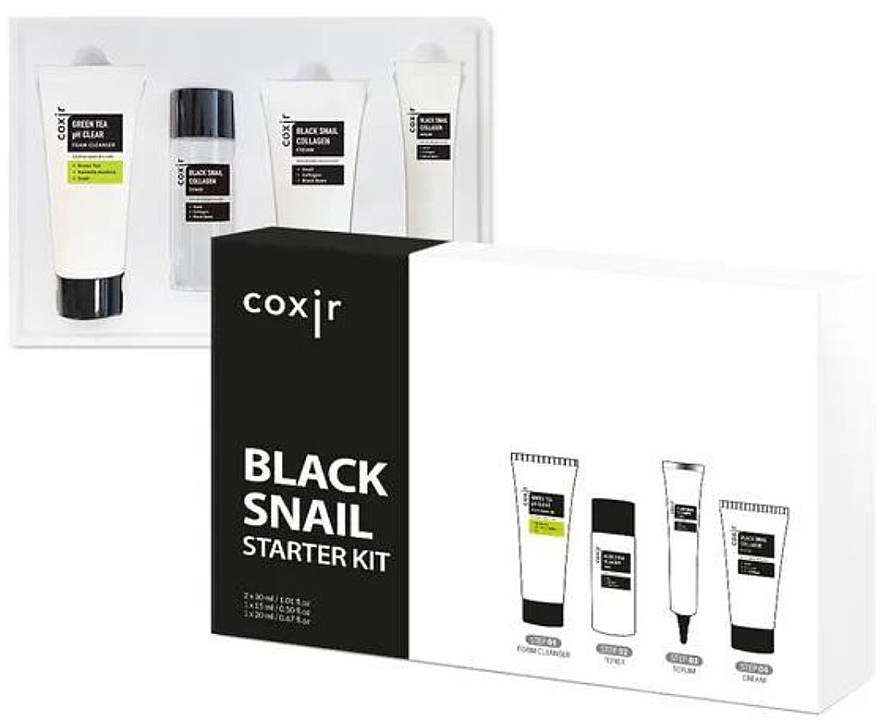 Набір - Coxir Black Snail Starter Kit (f/foam/30ml + f/toner/30ml + f/serum/15ml + f/cr/20ml) — фото N1