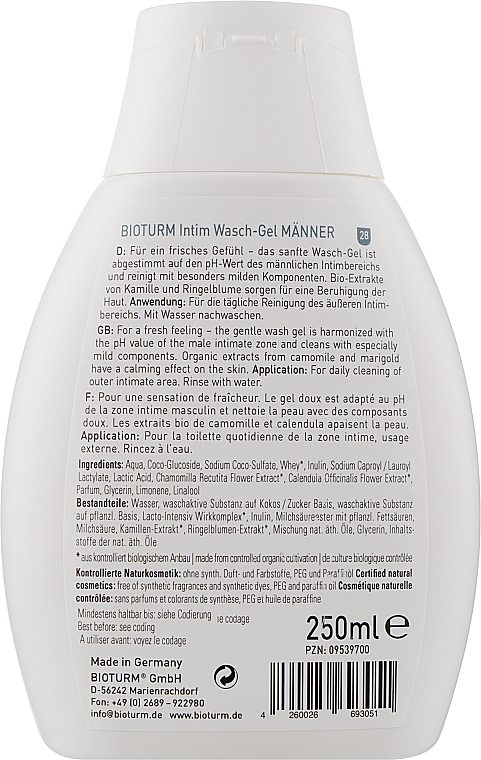 Чоловічий гель для інтимної гігієни - Bioturm Intimate Washing Gel for Men No. 28 — фото N2