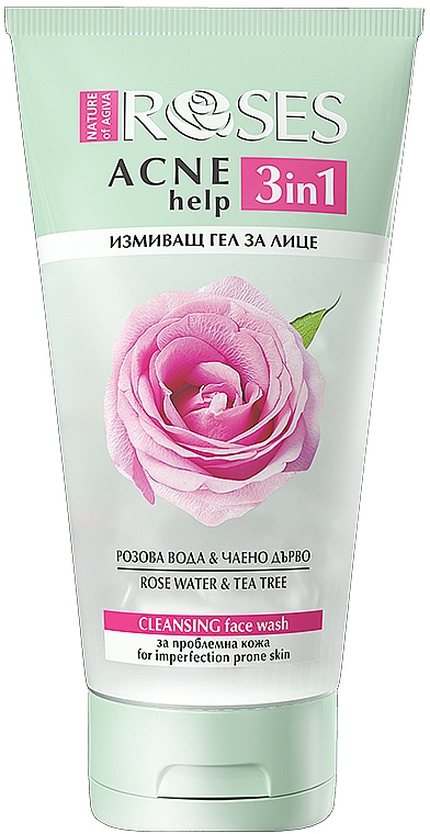 Очищувальний гель для обличчя з трояндовою водою й чайним деревом - Nature Of Agiva Roses Acne Help 3 In 1 Cleansing Face Wash — фото N1