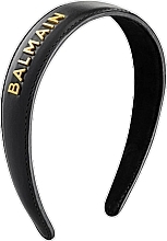 Обруч для волос - Balmain Paris Hair Couture Black Leather Headband With Gold Plated Logo — фото N1