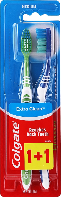 Зубна щітка середньої жорсткості "Extra Clean", синя + зелена - Colgate Extra Clean Medium — фото N1