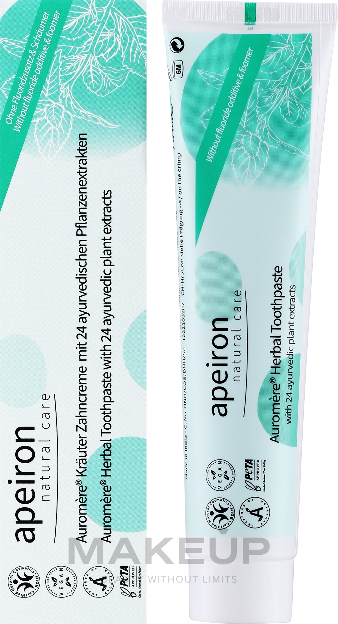 Зубна паста з 24 трав'яними екстрактами - Apeiron Auromere Herbal Toothpaste — фото 75ml