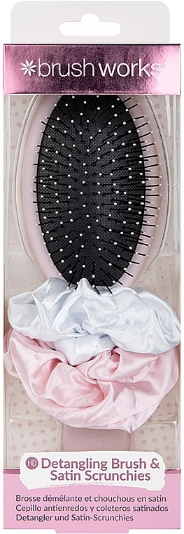 Набор для волос - Brushworks Detangling Brush & Satin Scrunchies (hairbands/2pcs + h/brush) — фото N1
