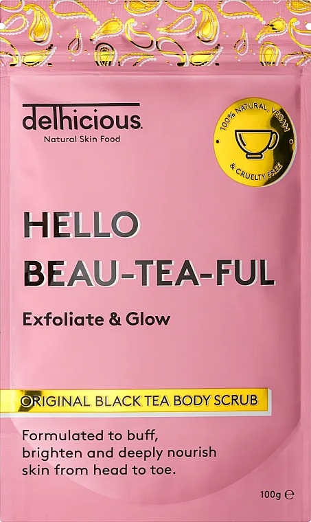 Скраб для тела с кофеином и антиоксидантами - Delhicious Hello Beau-tea-ful Black Tea Body Scrub — фото N1