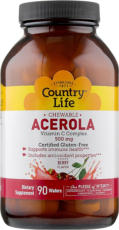 Ацерола, витамин С комплекс, 500 мг - Country Life Acerola Vitamin C Complex — фото N1