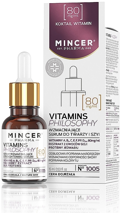 Укрепляющая сыворотка для лица и шеи для зрелой кожи - Mincer Pharma Vitamins Philosophy Serum № 1005 — фото N1