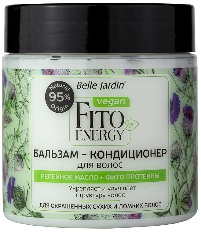 Бальзам-кондиционер "Репейное масло и протеины шелка" для окрашенных сухих и ломких волос - Belle Jardin Fito Energy