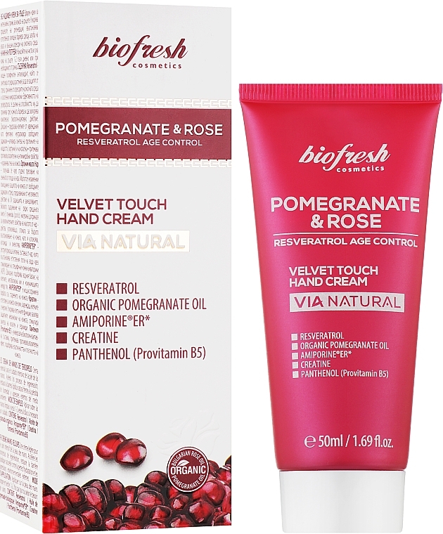 Крем для рук "Бархатное касание . Гранат и Роза" - BioFresh Via Natural Pomegranate & Rose Velvet Touch Hand Cream — фото N2