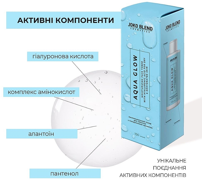 Зволожувальний тонер для обличчя з гіалуроновою кислотою - Joko Blend Aqua Glow Moisturizing Face Toner With Hyaluronic Acid — фото N3