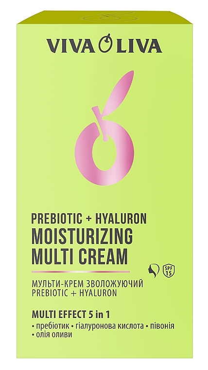 УЦІНКА Мульти-крем для обличчя зволожуючий - Viva Oliva Prebiotic + Hyaluron Moisturizing Multi Cream SPF 15 * — фото N2