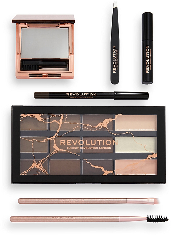 Подарунковий набір для макіяжу брів, 8 предметів - Makeup Revolution Brow Shaping Kit With Bag Gift Set — фото N3