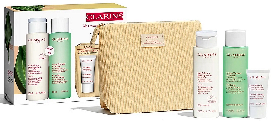 Набір - Clarins My Cleansing Essentials (f/lmilk/200ml + f/lot/200ml + f/cr/15ml + makeup/bag) — фото N1