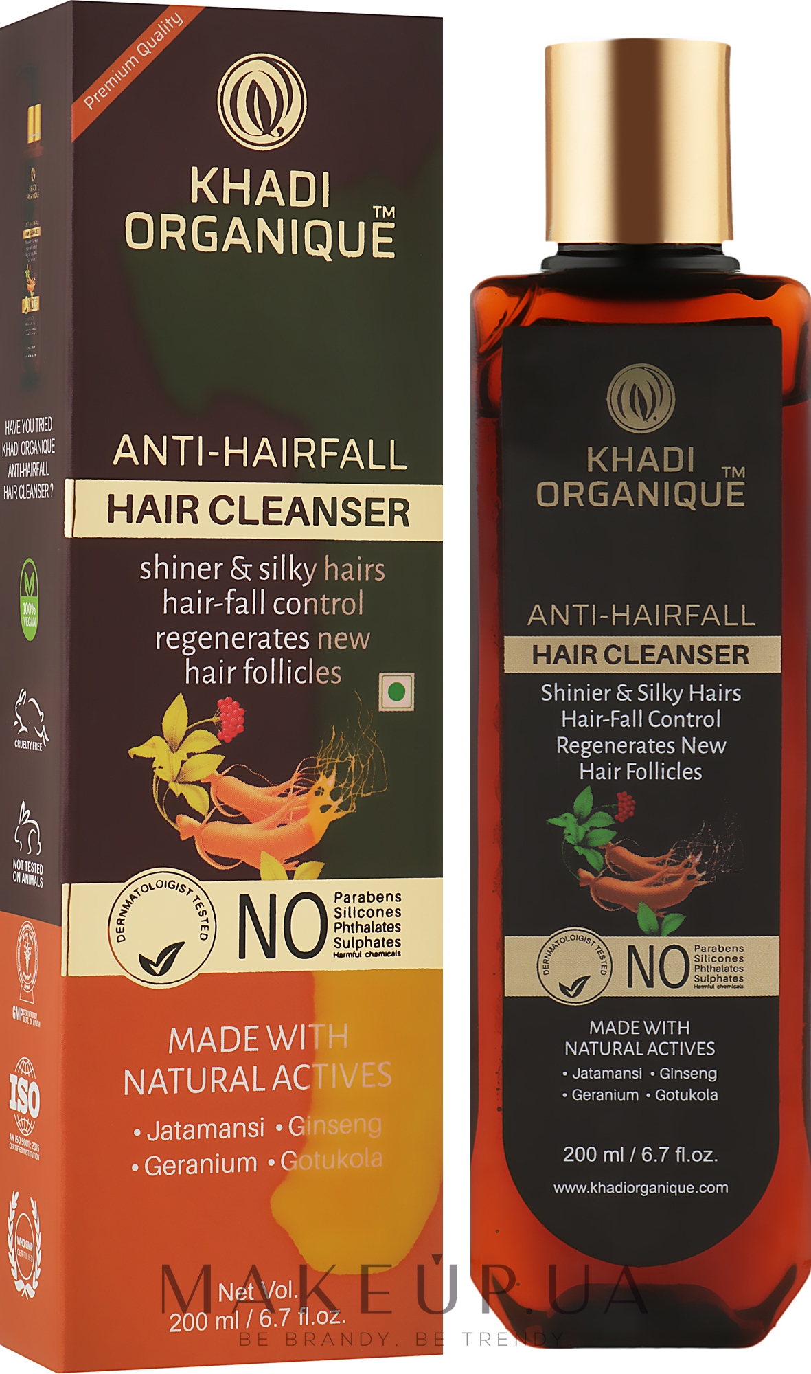 Натуральный аюрведический шампунь от выпадения и ломкости волос без сульфатов - Khadi Organique Anti-HairFall Hair Cleanser — фото 200ml