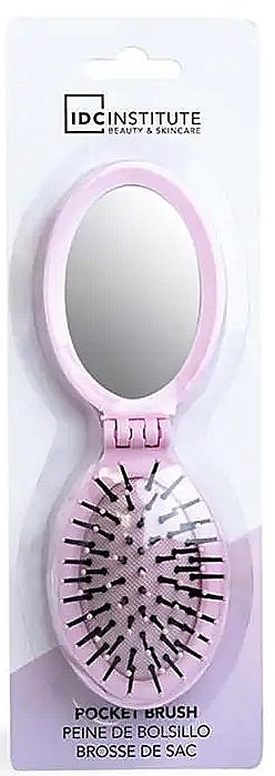 Расческа для волос с зеркальцем, розовая - IDC Institute Pocket Pop Out Brush With Mirror (блистер) — фото N1