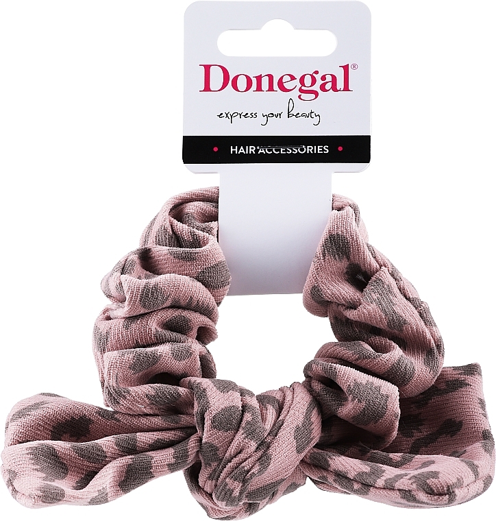 Резинка для волос с бантом, леопардовый принт, розовая - Donegal FA-5689 — фото N1