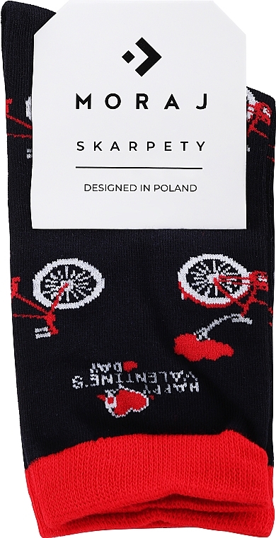 Подарункові шкарпетки "Валентинки", 1 пара, червоно-чорні з велосипедами - Moraj — фото N1