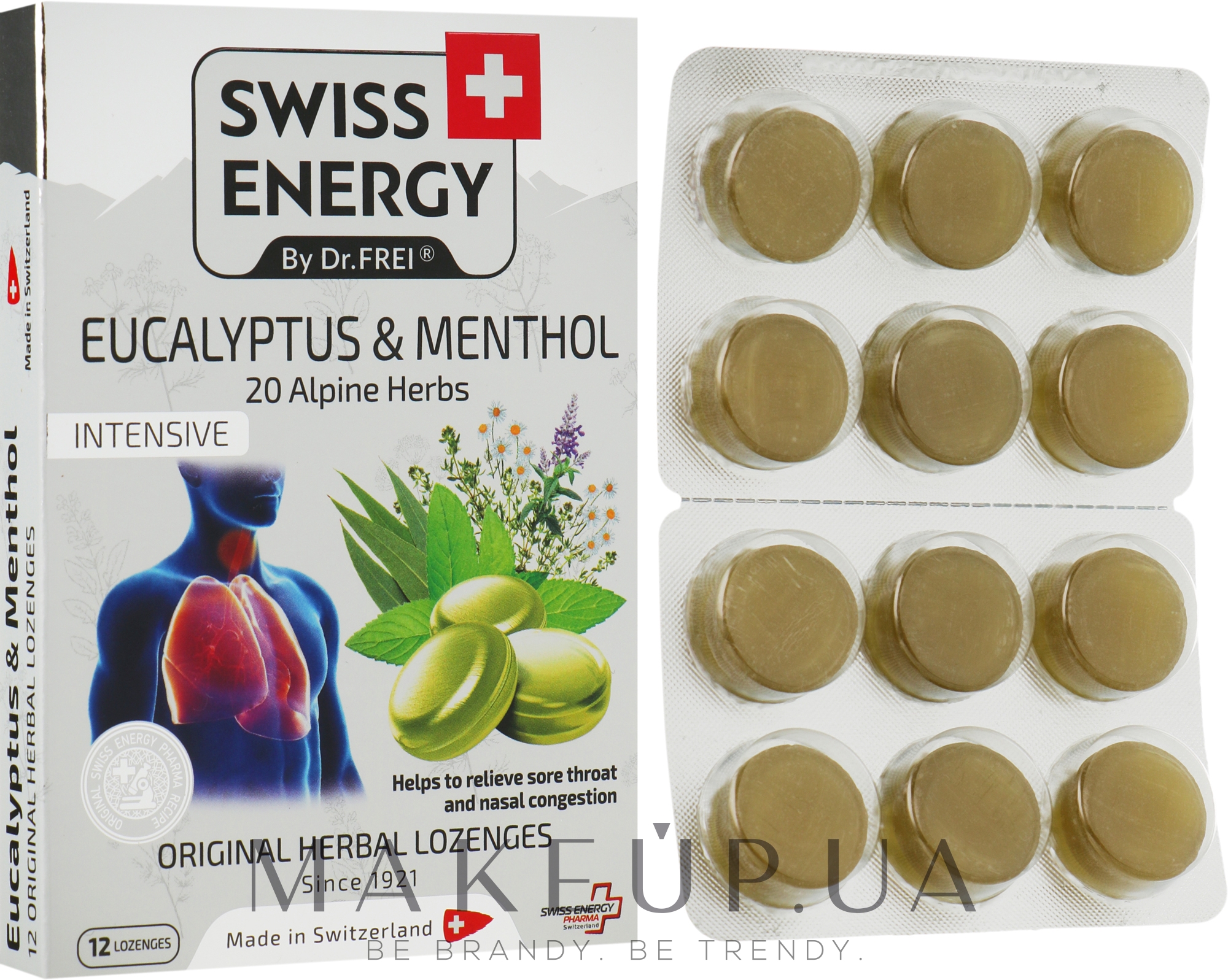 Льодяники "Евкаліпт і ментол" на основі натуральних трав - Swiss Energy Original Herbal Lozenges — фото 12шт