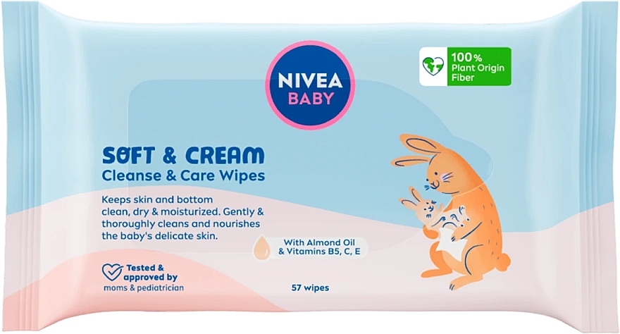 Біорозкладні вологі серветки для дітей, 57 шт. - Nivea Baby Soft & Cream Cleanse & Care Wipes — фото N1
