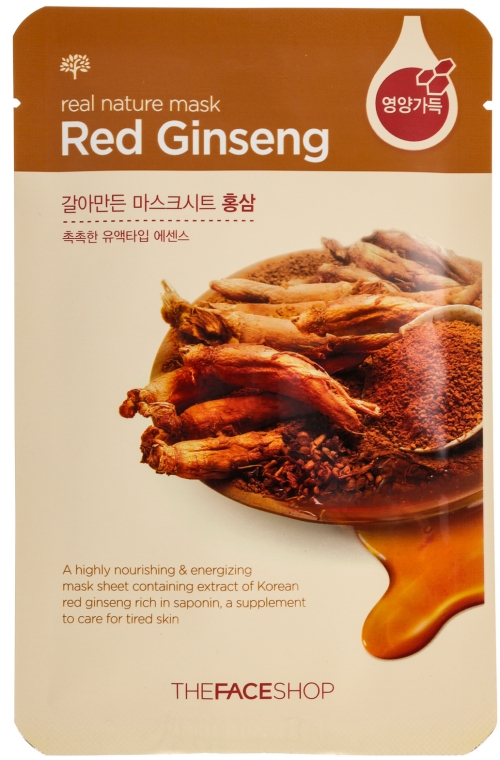 Маска-салфетка для лица с красным женьшенем - The Face Shop Real Nature Mask Red Ginseng