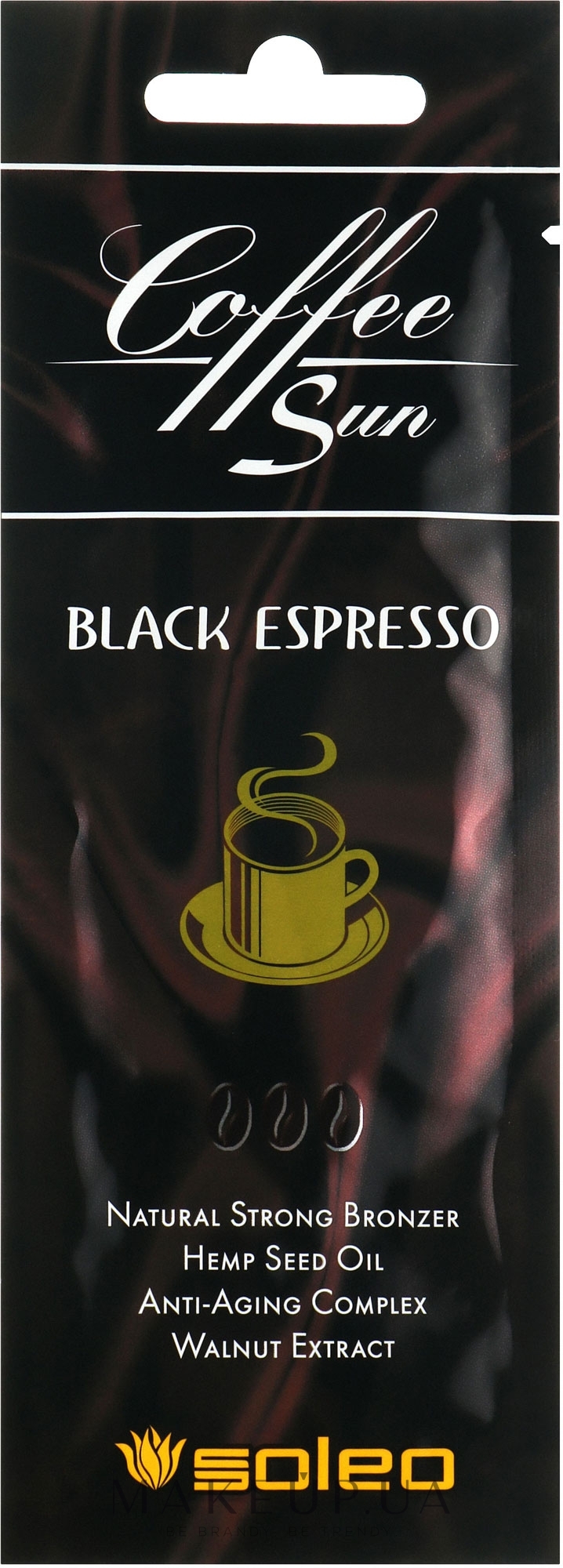 Крем для засмаги в солярії з подвійним екстрактом кави та маслом ши - Soleo Coffee Sun Black Espresso Natural Strong Bronzer (пробник) — фото 15ml
