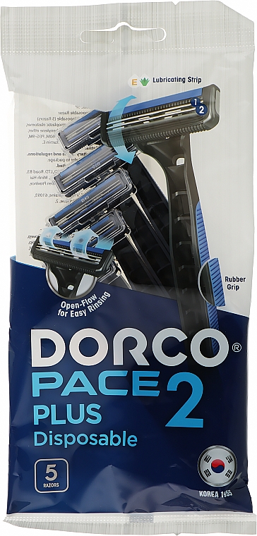 Бритва одноразовая с 2 лезвиями, 5 шт. - Dorco Pace Plus Disposable 2