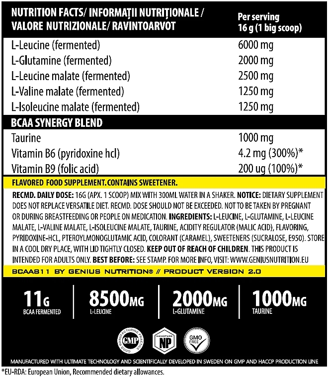 Комплекс аминокислот "BCAA 8:1:1", кола - Genius Nutrition BCAA811 Cola — фото N2