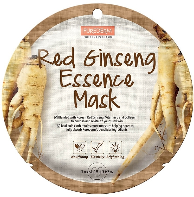 Тканевая маска для лица с экстрактом красного женьшеня - Purederm Red Ginseng Essence Mask — фото N1