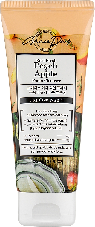 Пінка для вмивання обличчя з екстрактами персика та яблука - Grace Day Real Fresh Peach Apple Foam Cleanser