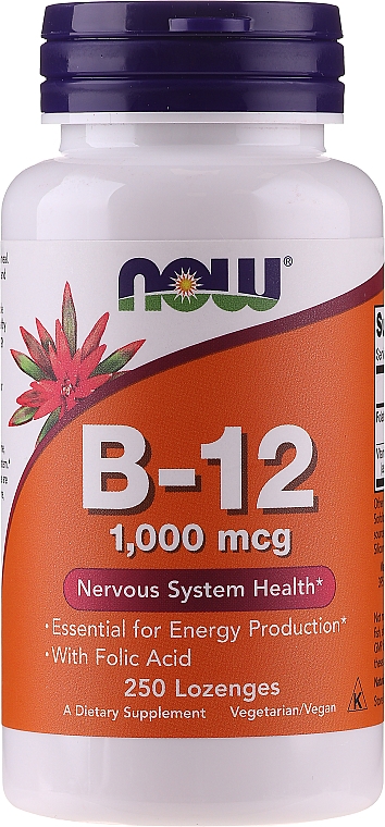 Витамин В-12 с фолиевой кислотой, 1000 мкг, леденцы - Now Foods — фото N1