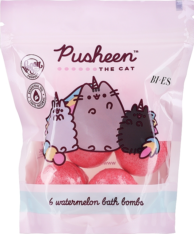 Бомбочка для ванны - Bi-es Pusheen The Cat Watermelon 6 Bath Bombs — фото N1