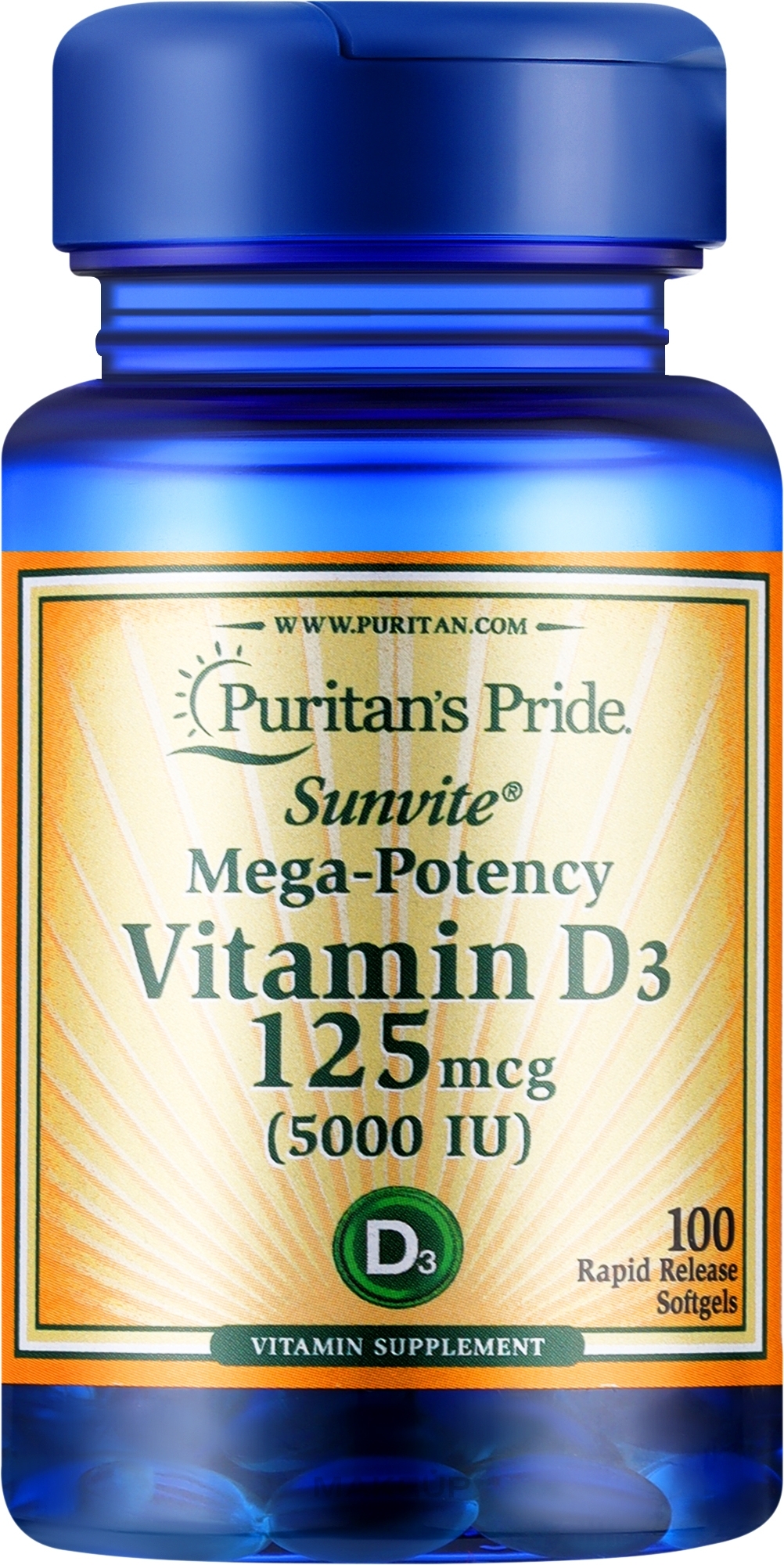 Диетическая добавка "Витамин D3", 125 мкг - Puritan's Pride Vitamin D3 — фото 100шт