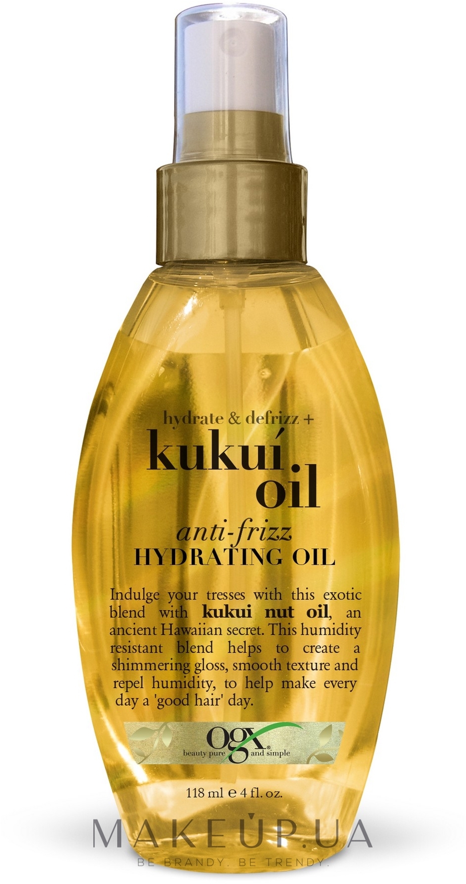 Масло-спрей для увлажнения и гладкости волос с маслом гавайского ореха (кукуи) - OGX Kukui Oil Anti-Frizz Hydrating Oil — фото 118ml