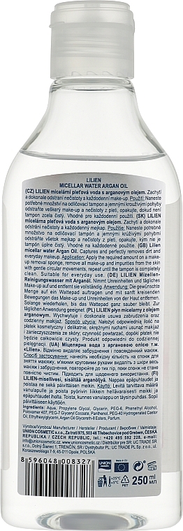 Мицеллярная вода для очищения кожи лица и снятия макияжа с Аргановым маслом - Lilien Face Micellar Water — фото N2