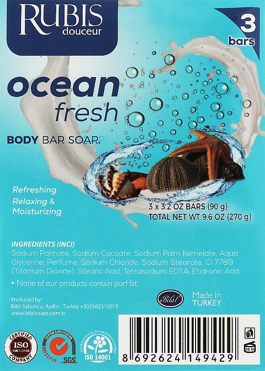 УЦЕНКА Мыло "Свежесть океана" - Rubis Care Ocean Fresh Body Bar Soap * — фото N3