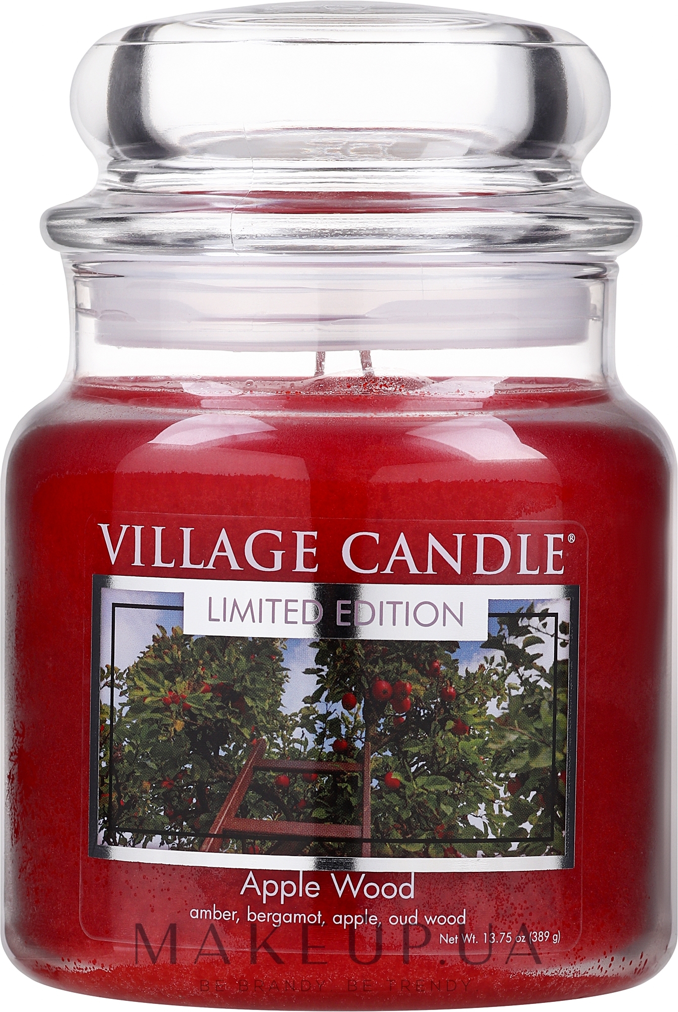 Ароматическая свеча в банке "Яблочное дерево", стеклянная крышечка - Village Candle Apple Wood — фото 389g
