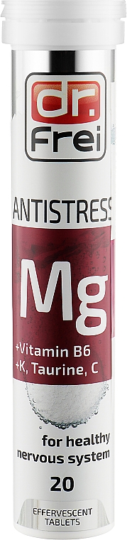 Шипучі таблетки-антистрес "Магній + вітамін В6 + К + таурин + С" - Dr. Frei Antistress — фото N1