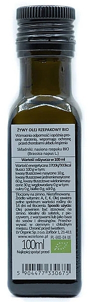 Рапсовое масло - LOV Organic Living Rapeseed Oil Cold Pressed — фото N2