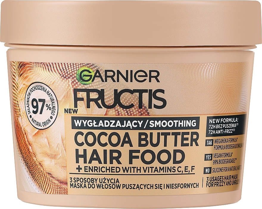 Маска для вьющихся и непослушных волос, разглаживающая - Garnier Fructis Cocoa Butter Hair Food Smoothing