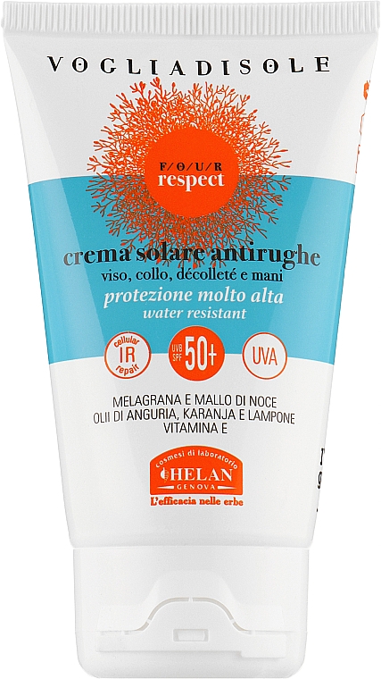 Крем для обличчя проти зморщок, сонцезахисний SPF50+ - Helan Four Respect Crema Solare Antirughe Viso SPF 50+