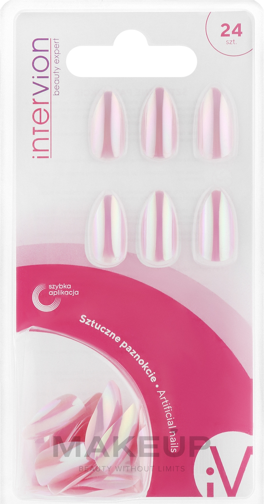 Набір накладних нігтів, Stilletto Pink Holo - Inter-Vion Artifical Nails — фото 24шт