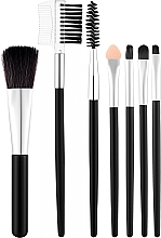 Набор кистей для макияжа CS-007S, в прозрачном футляре, серебряный + черный, 7 шт. - Cosmo Shop — фото N1