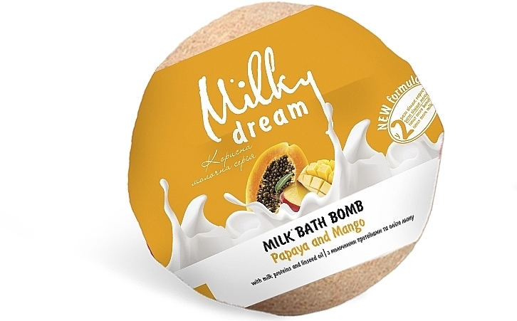 Бомба для ванн "Папайя и манго" с молочными протеинами и маслом льна - Milky Dream