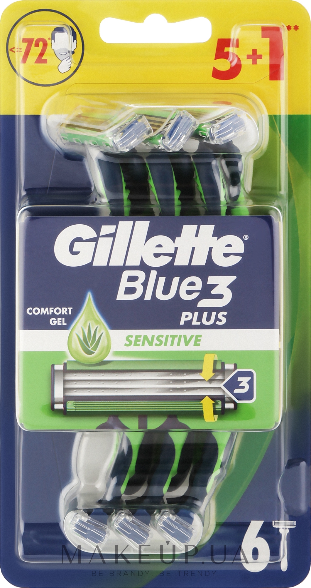 Набор одноразовых станков для бритья, 6шт - Gillette Blue 3 Sensitive — фото 6шт
