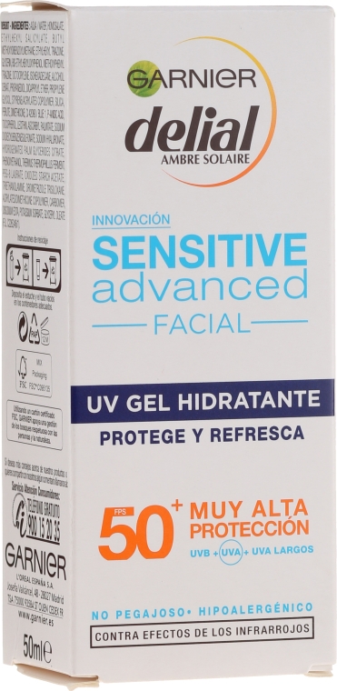 Солнцезащитный гель для чувствительной кожи лица - Garnier Delial Ambre Solaire Sensitive Advanced Facial Sunscreen SPF50+ — фото N2