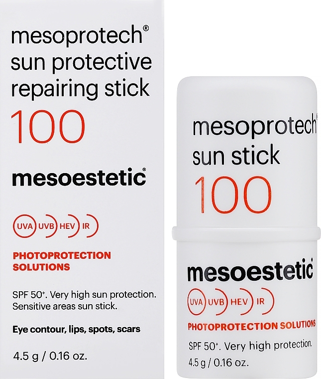 Солнцезащитный стик для чувствительных зон - Mesoestetic Mesoprotech Sun Protective Repairing Stick SPF100+ — фото N2