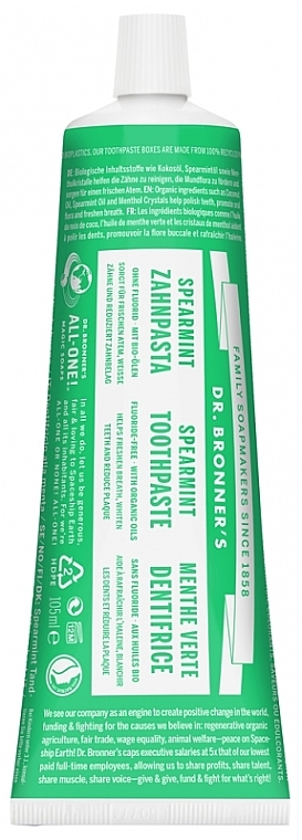 Зубная паста без фтора, с мятой - Dr Bronner's Spearmint Toothpaste — фото N1